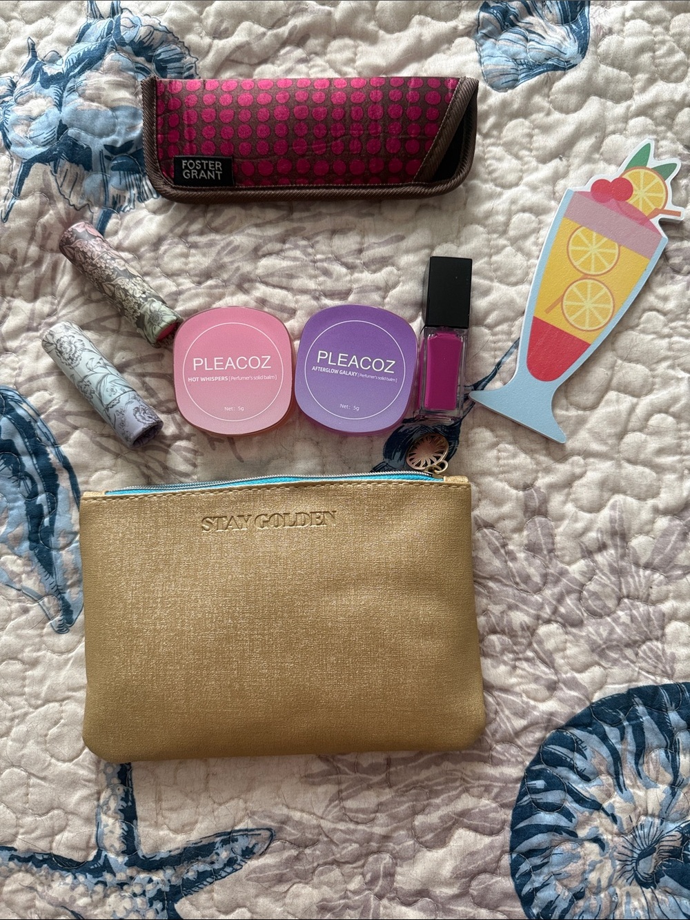 Gold 'Stay Golden' Cosmetic Pouch